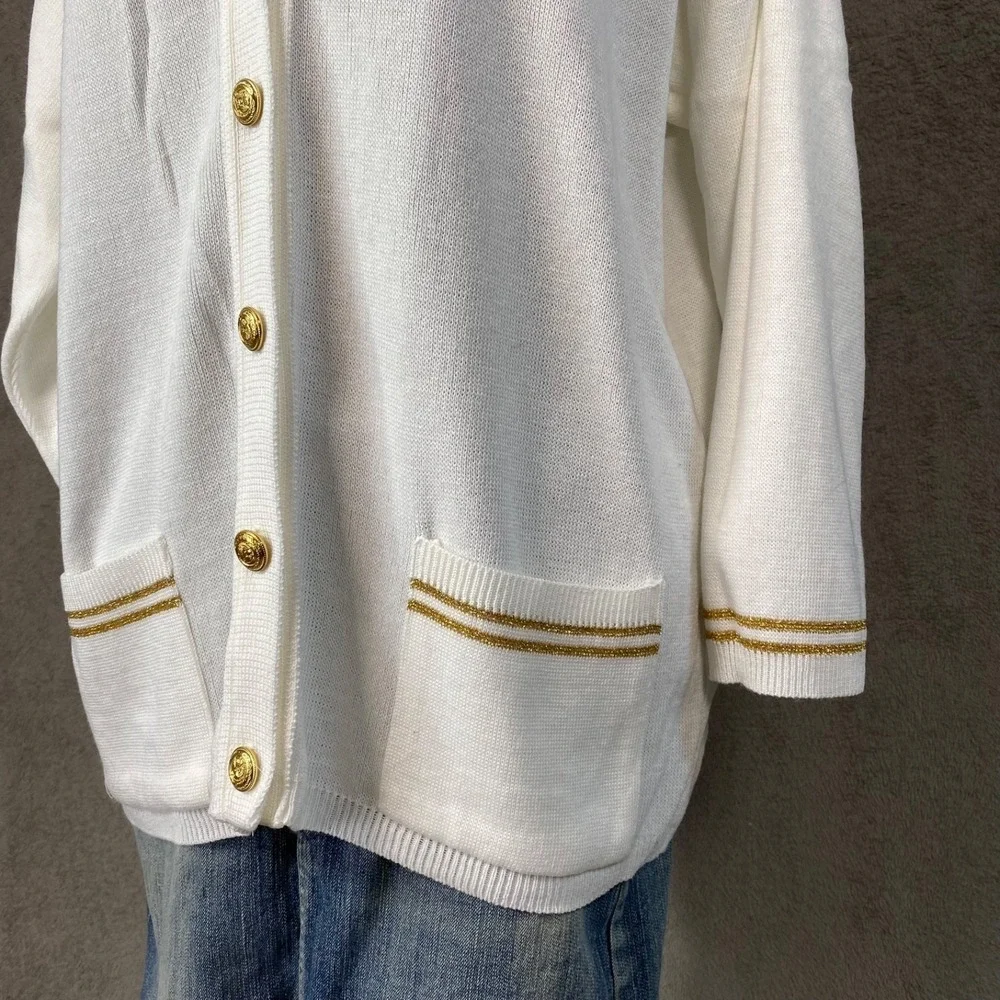 Vintage Womens Preppy Button Up Cardigan Size M Tennis Prep Old Money Crest Twee - Picture 4 of 11